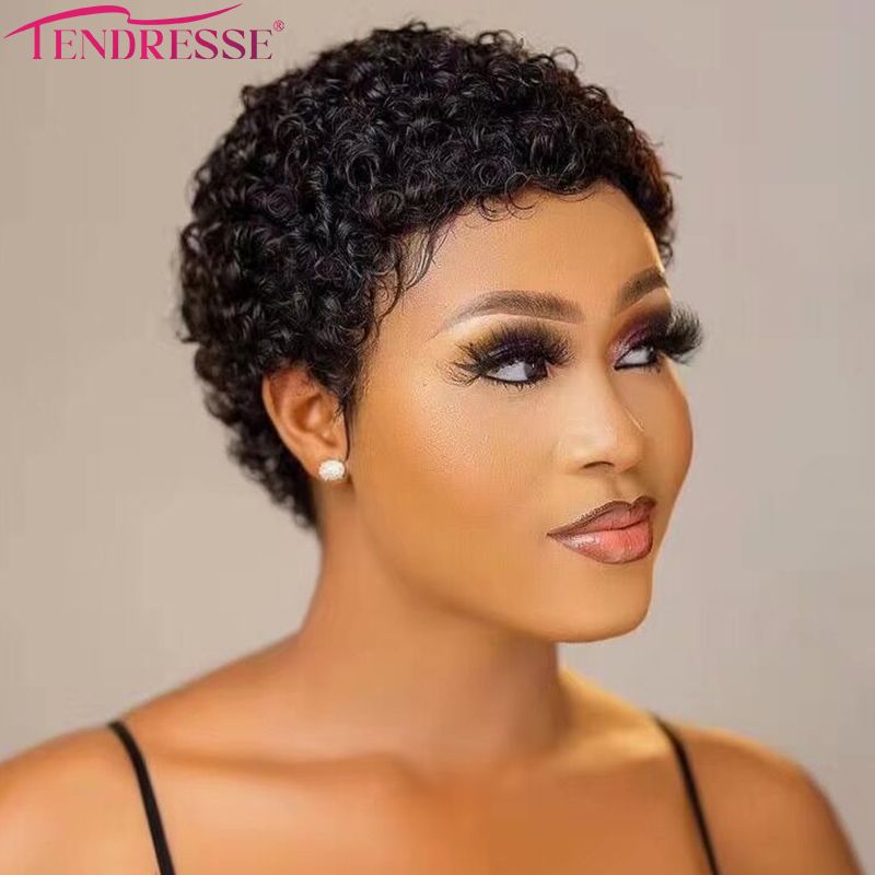 100% Human Hair Pixie Cut Short Curly Wig 6 100% Human Hair Pixie Cut Short Curly Wig 6