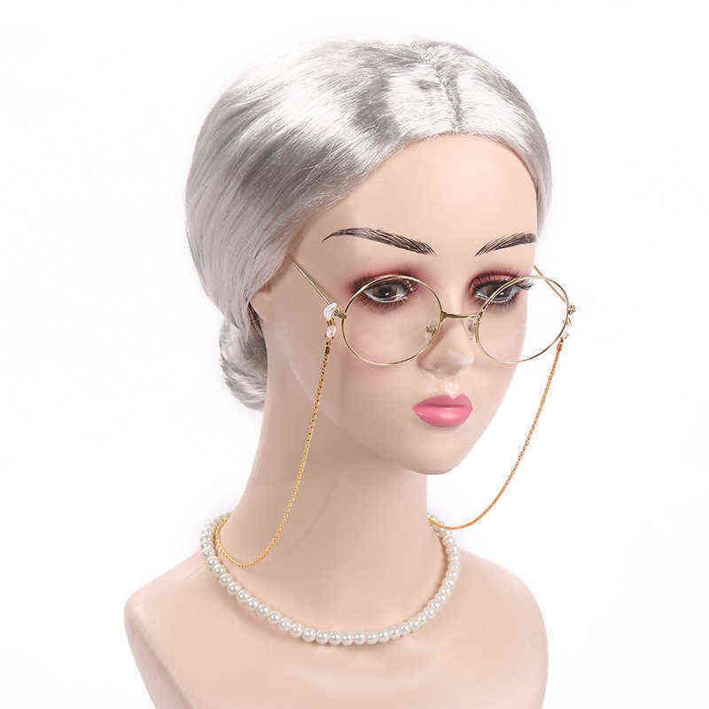Parrucca d'argento + occhi + occhiali catena + ne