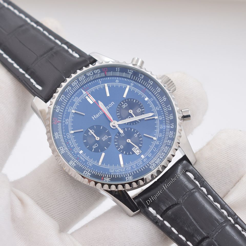 9.Dark Blue Dial Leather Strap