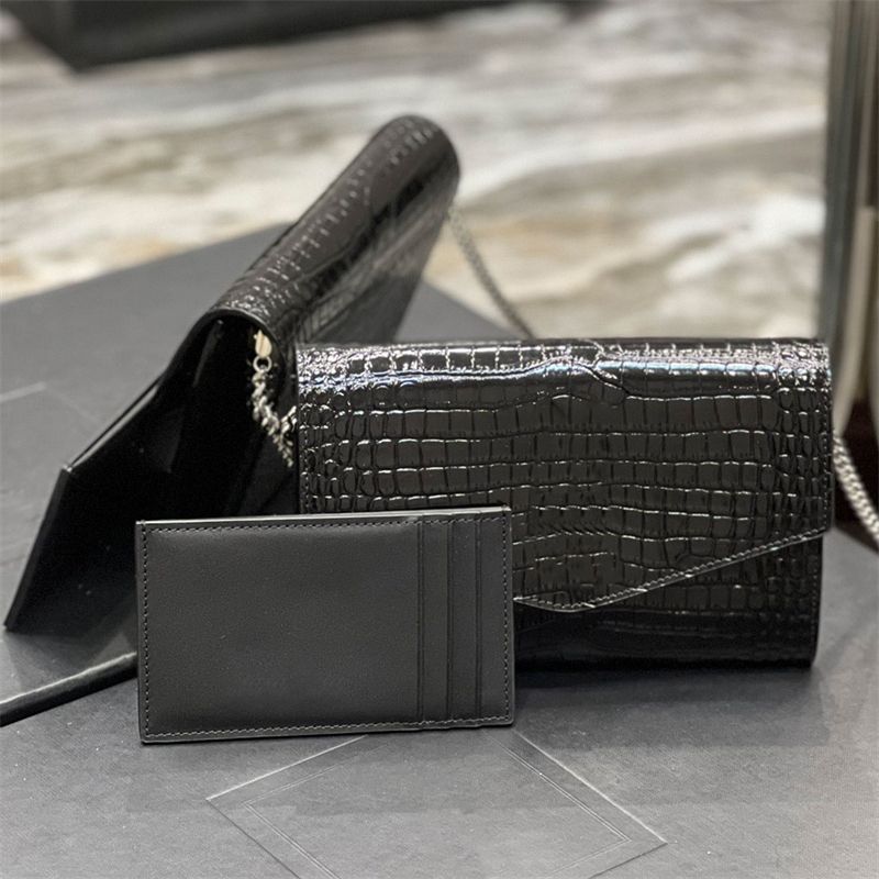 UPTOWN chain wallet in crocodile-embossed shiny leather