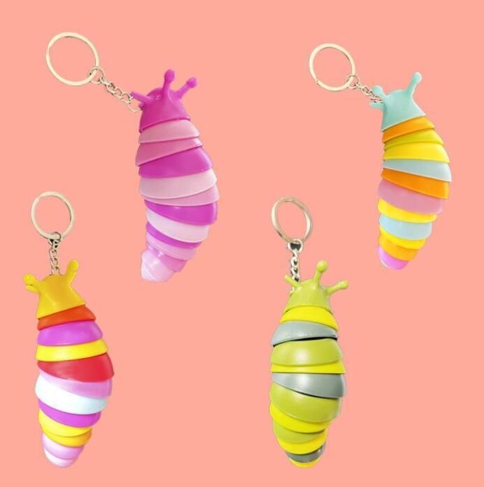 DHL Stock Favor Cartoon Car Keychain Pendant Fingertip Snail Slug Bag Toy  Decompression Caterpillar Keychain Accessories