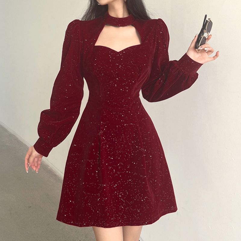 Darlingaga Vintage Fashion Bling Terciopelo Vestido Vestido Vestido Fiesta Femenino Sopago Manga Corte Mini Vestidos Negros Darlingaga Vintage Fashion Bling Terciopelo Vestido Vestido Vestido Fiesta Femenino Sopago Manga Corte Mini Vestidos Negros