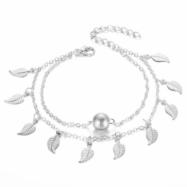 Colore metallico: anklet a foglia argento