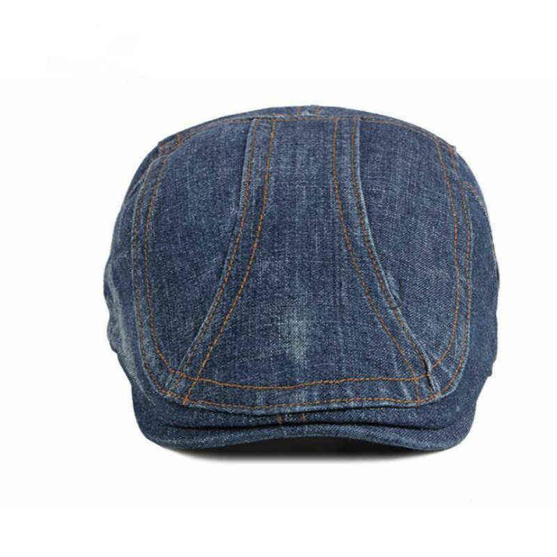 Washed Denim Beret Hat Vintage Jean Flat Cap British Western 