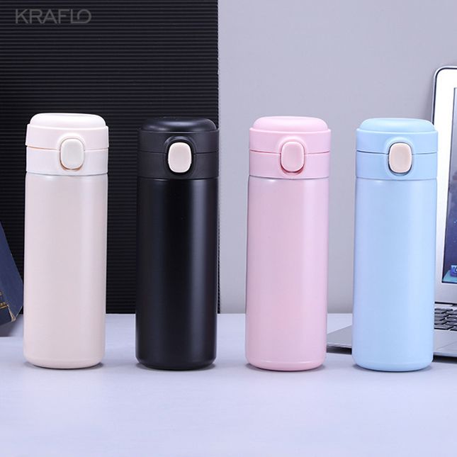 Korean Thermos Touch Screen Water Bottle Insulated Stainless Steel Peas Cup, Portable 320ml