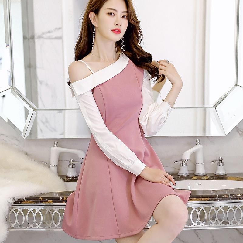 Compra Vestidos Casuales Primavera Verano Manga Larga Mini Vestido Mujeres  2022 Slim Korean Off Shouler Señoras Mujeres Ruffles Plus Tamaño Barato |  Entrega Rápida Y Calidad | Es.Dhgate