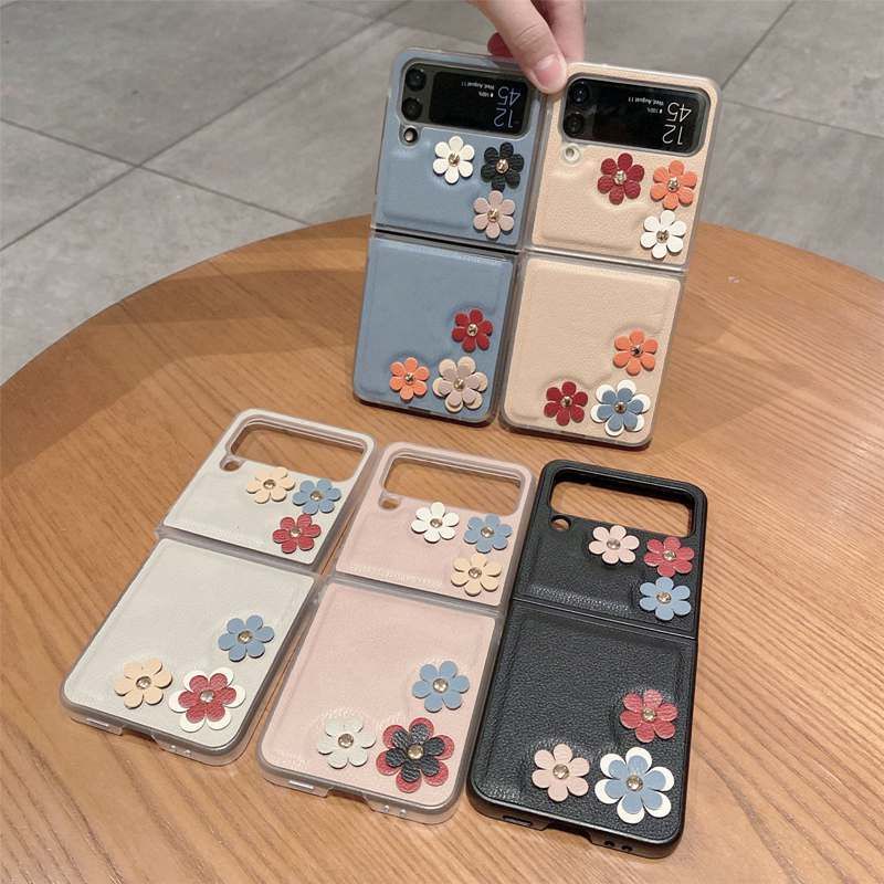 Luxury Brand Flower Cover Geometric Pattern Square Leather Phone Case For  Samsung Galaxy Z Flip 4 3 F7110 Cover Ring Holder - AliExpress