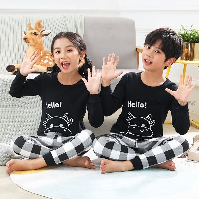 Baby Boy Girl Pajama Sets Korean Spring Pajamas For Kids Sleepwear Set Cotton Cartoon Cow Night Baby Boy Girl Pajama Sets Korean Spring Pajamas For Kids Sleepwear Set Cotton Cartoon Cow Night