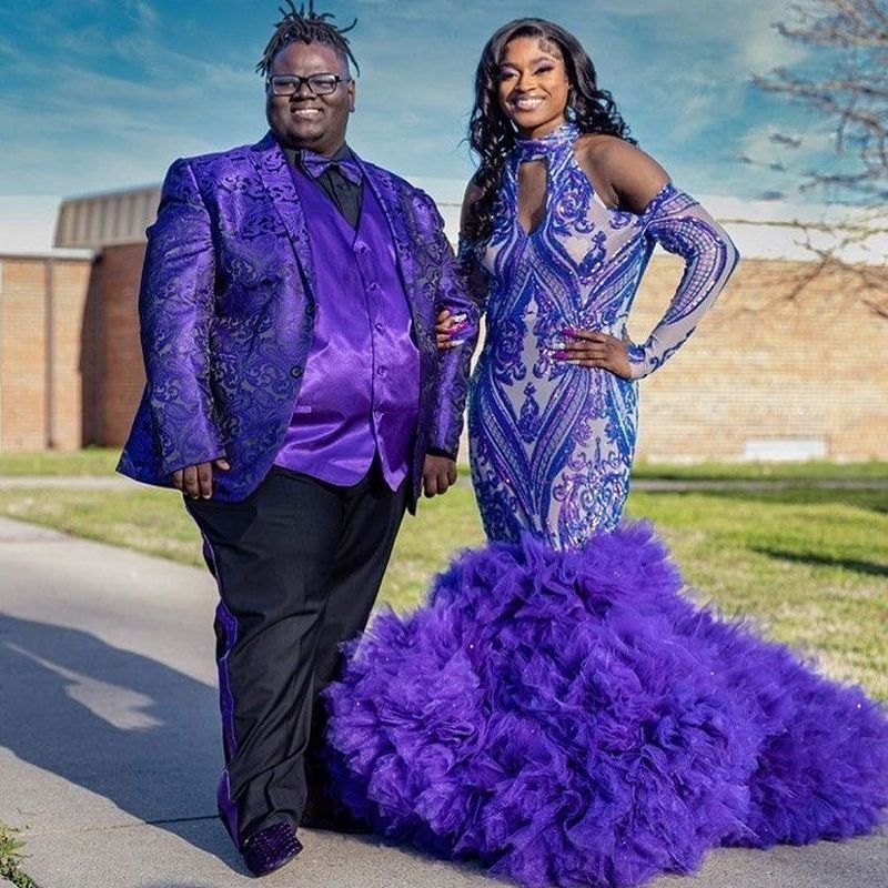 Shiny Sequins V Neck Purple Long Prom Dress Fluffy Purple Formal Evening Dress Sparkly Purple Ball Gown,F04740
