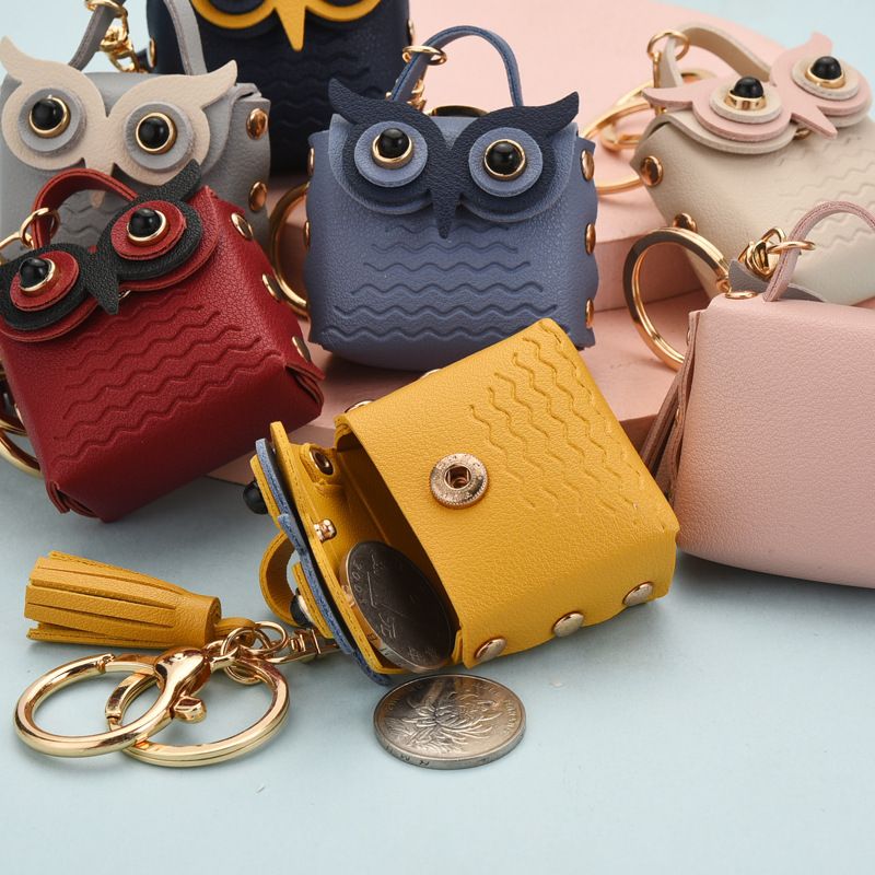 Wholesale Women's Lady Owl Mini Coin Purse PU Leather Keychain 