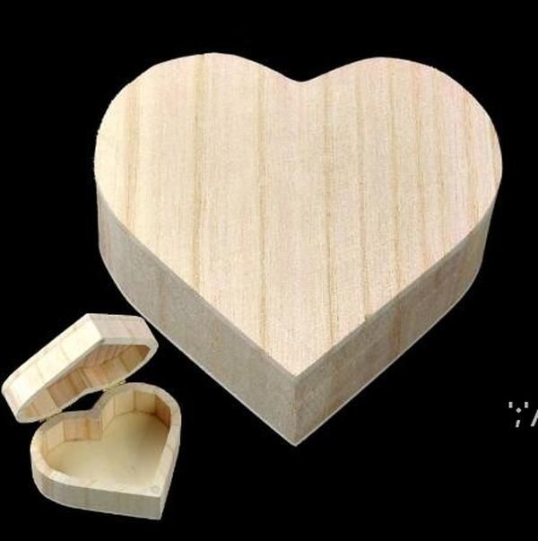 Caja de almacenamiento de Forma de Corazón Amor De Madera Joyería Caja Base De Barro Hágalo usted mismo Arte Decoración 