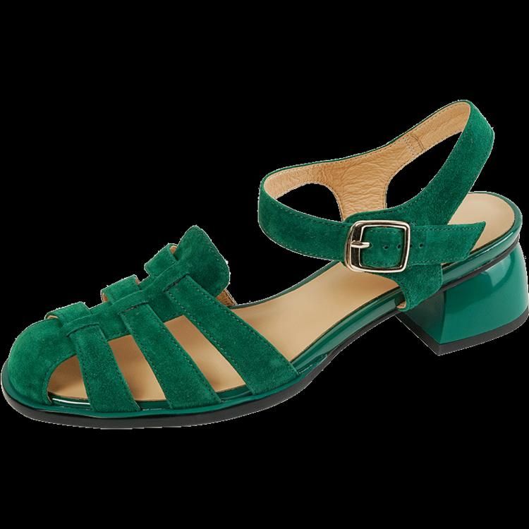 Zielone zamszowe sandały