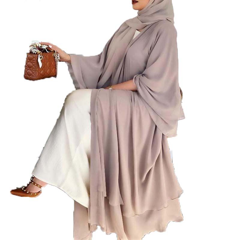 Tuqqa Plus Size Women Sleeveless Long Maxi Cardigan Open Front Faux Button-Side Abaya Office Modest Wear
