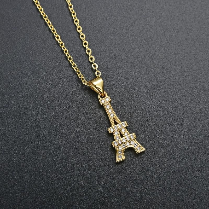Colliers pendentifs couleur argent en forme de tour Eiffel, chaîne de clavicule, breloque, bijoux de fiançailles exquis pour femmes_voghion.com