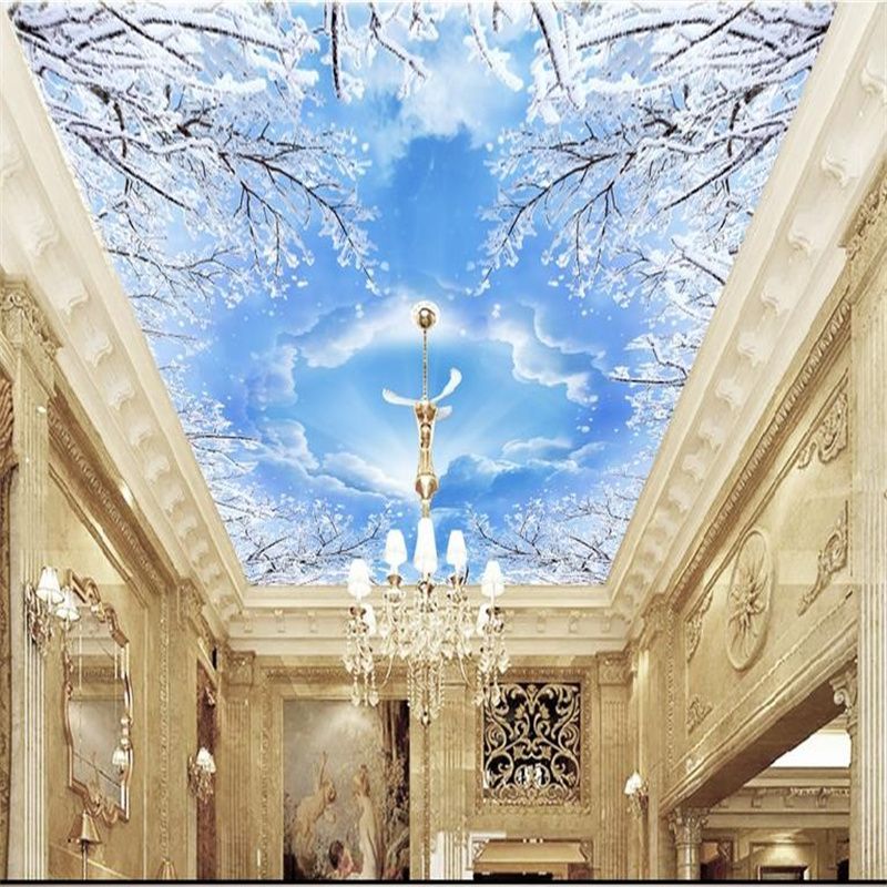 customize high quality 3D wallpaper for ceiling Blue sky and white pigeons  ceilingS murals wallpapers for