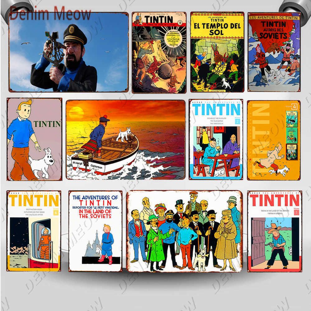 The Adventures of Tintin Cartoon Tin Sign Plaque Metal Vintage Poster Wall Art Painting Stickers Children The Adventures of Tintin Cartoon Tin Sign Plaque Metal Vintage Poster Wall Art Painting Stickers Children