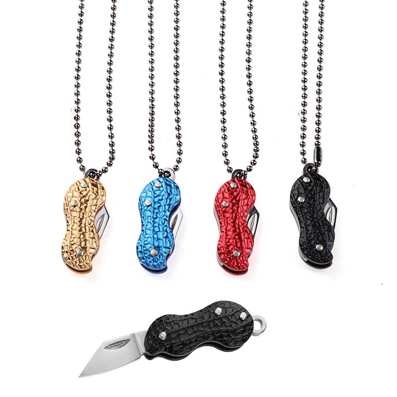 Stainless Steel Folding Knife Pendant Necklaces Creative Peanut Shape