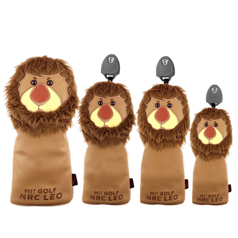 Golf Club Head Covers Cute Lion For Driver Fairway Hybrid PU Leather Waterproof With Number Tag