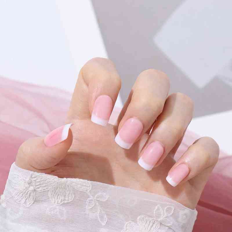 White Pink Color Daily French Square Head Detachable False Nails Short Full Cover Press On Nail Tips Decor With Glue W2326 From Sts 019 0 86 Dhgate Com