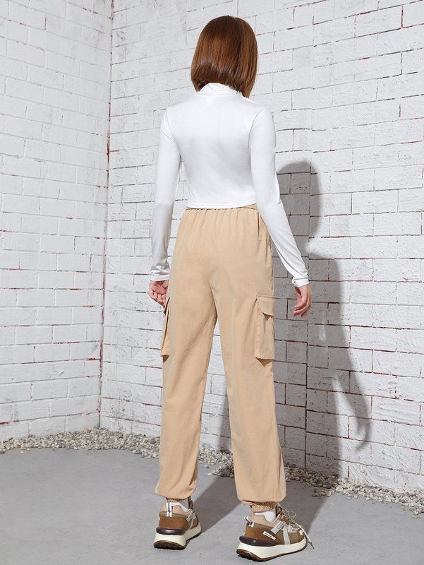 mock neck tee and belted cargo pants