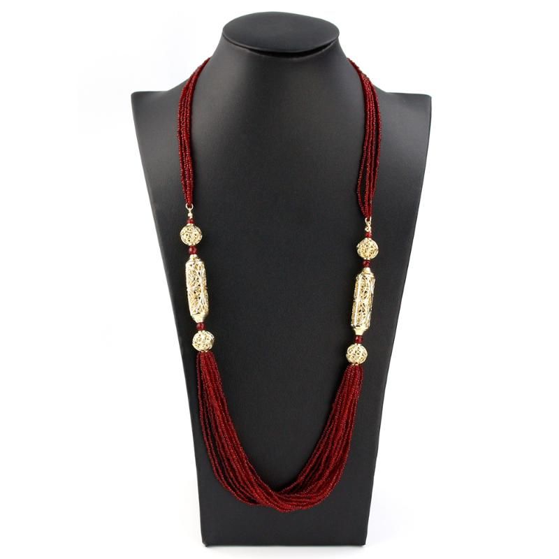 Catene Neovisson Fashion Style Marocco Perline Collana Per Donne Aristocratiche Catena Lunga Rosso Nero Arabo Etnico Nozze_voghion.com