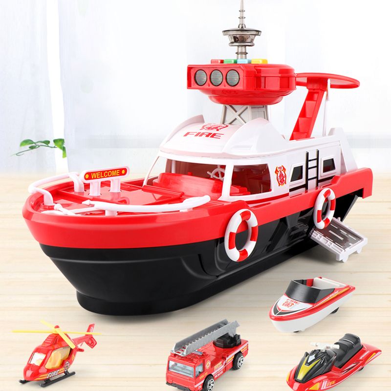 Rood schip met 4 auto