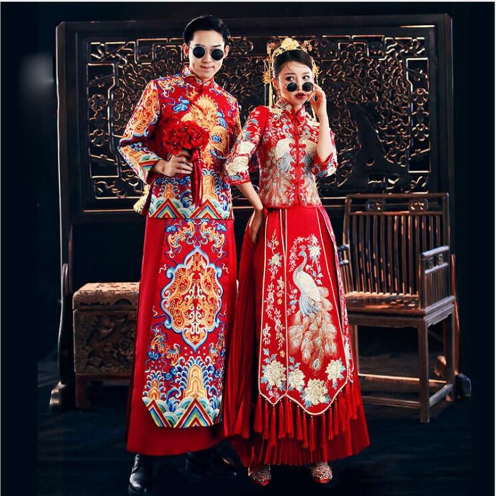 Traditional Chinese Wedding Dress, Vintage Peacock Cheongsam Wedding