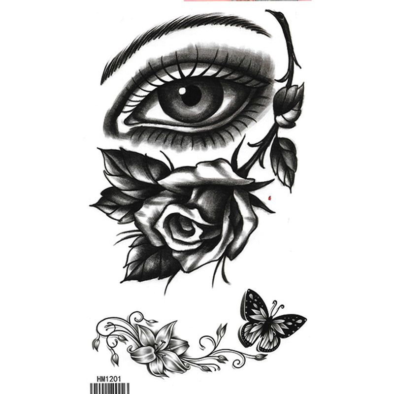stks Zwart Rose Grote Oog Tijdelijke Tattoo Waterafdruk Body Art Flower Butterfly Water Transfer Sticker