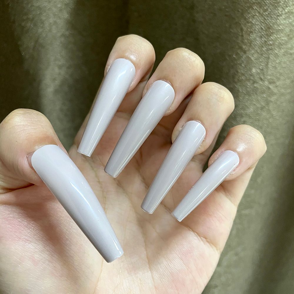 Extra Long Coffin Fake Nails Red White French Press on Nails Matte