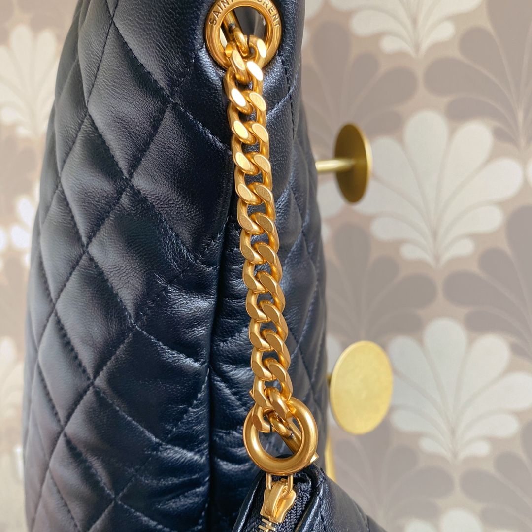 Vintage CHANEL Blue Quilted Canvas and Leather Combo Hobo 
