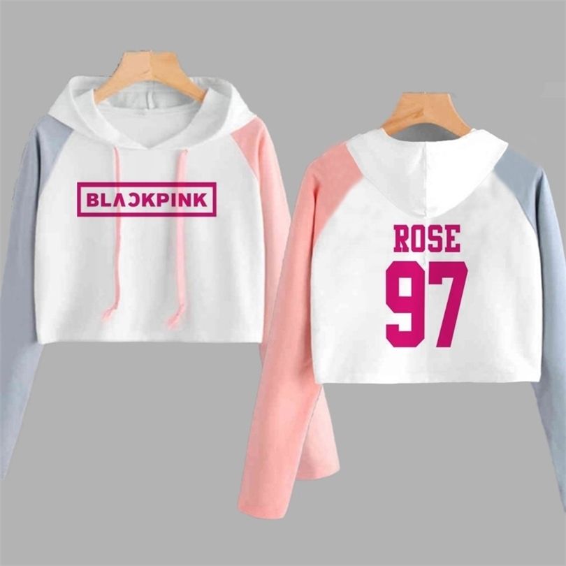 Kpop Blackpink Sweatshirt Women Crop Hoodie Rose Lisa Jisoo Jennie Letter  Printed Pullover Sweatshirt With Hood Pink Clothes T200102 From Xue02,  $ 