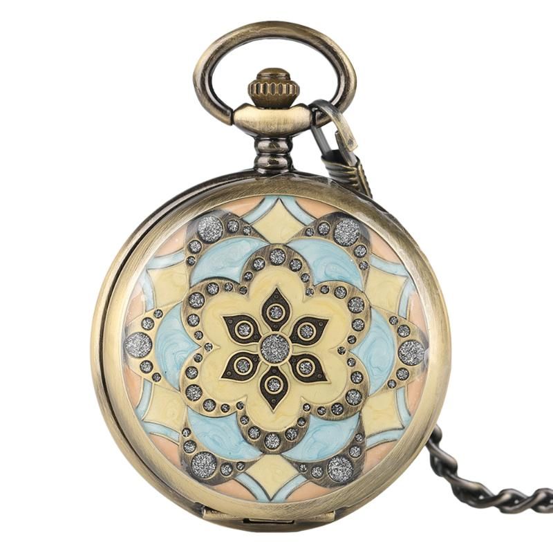 Zhongfa Pocket Watch Vintage Mechanical Epoxy Jade Flower Watch Women