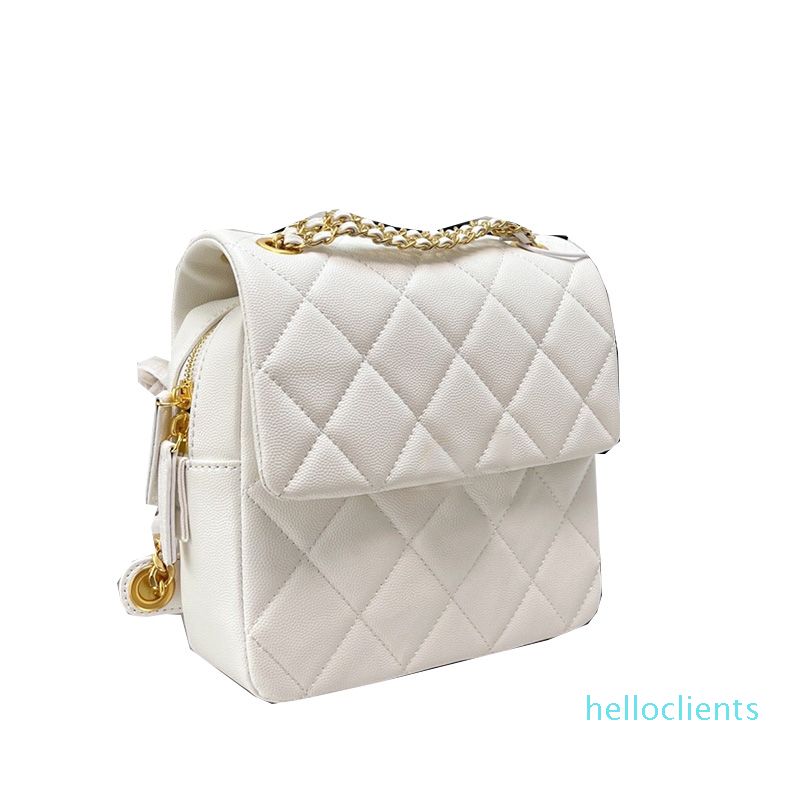 White Quilted Caviar Small Flap Bag Gold Hardware, 2022