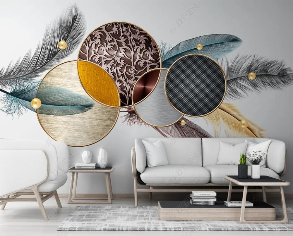 3d wallpaper custom photo mural Modern Light Luxury Geometric Feather painting  TV background wall home decor