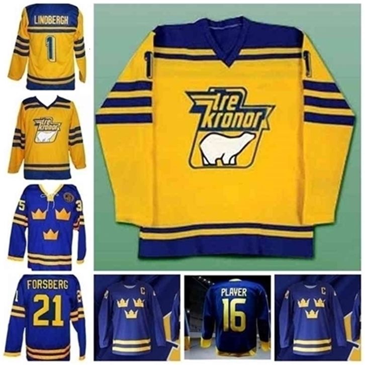 Any Name Number Sweden Tre Kronor Retro Custom Hockey Jersey Lindbergh  Yellow