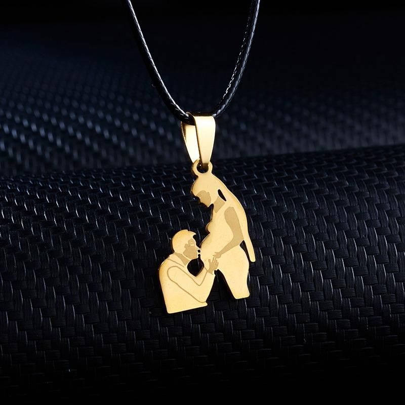 Pendant Necklaces Personality Mothers Day Stainless Steel Mom Necklace For Women Gift Gold Color Chain Baby Leather_voghion.com