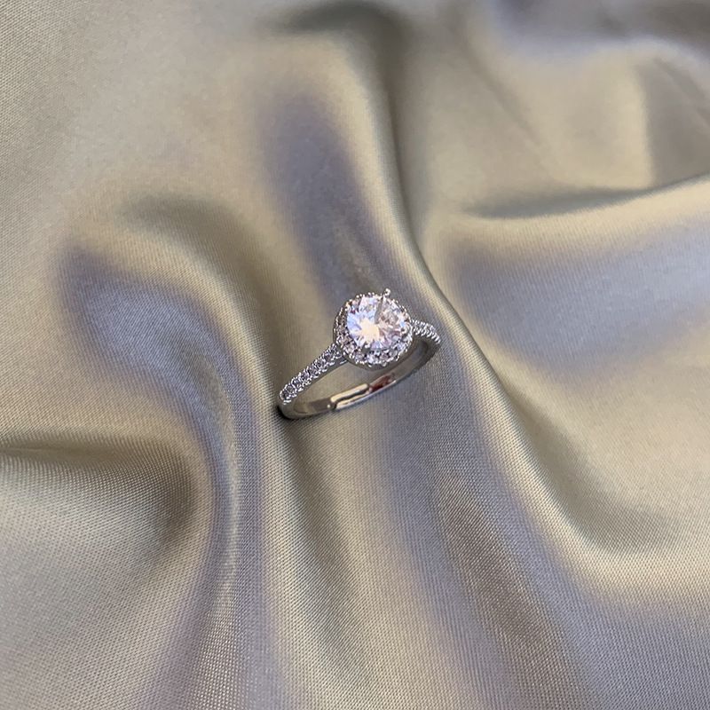 Micro-inlaid big diamond ring Silver