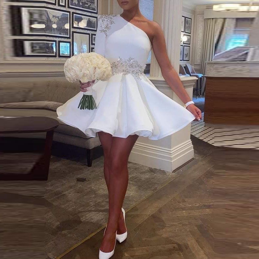 Moderno Uno Hombro Vestidos de Homecoming Vestidos Mangas Largas Banded Cocktail Cóctel Partido ¡Vestidos de Moderno Uno Hombro Vestidos de Homecoming Vestidos Mangas Largas Banded Cocktail Cóctel Partido ¡Vestidos de