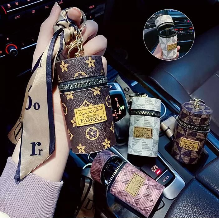 Designer Letter Key Rings Silk Scarf Lipstick Keychains Fashion PU Leather  Purse Pendant Car Keyring Chain Charm Brown Flower Mini Bag Trinket Gift  From Dream_rainbow, $2.01