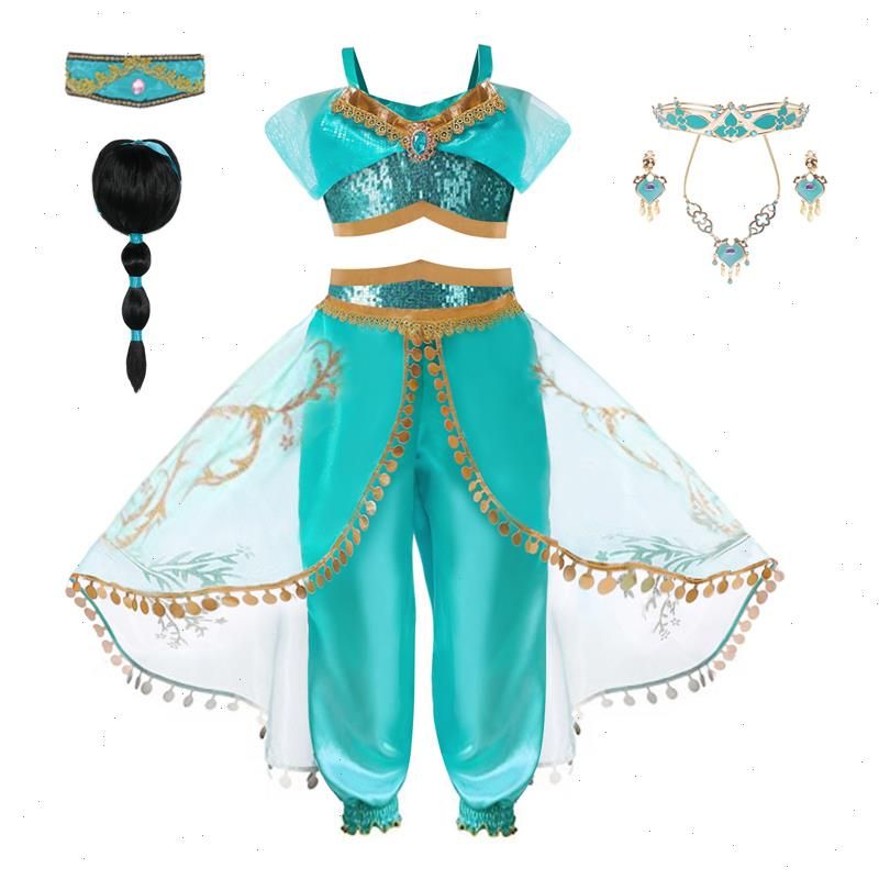 Princesa jazmín cosplay traje vestido de niña para niños carnaval niños aladdin lámpara fantasía traje de Princesa jazmín cosplay traje vestido de niña para niños carnaval niños aladdin lámpara fantasía traje de