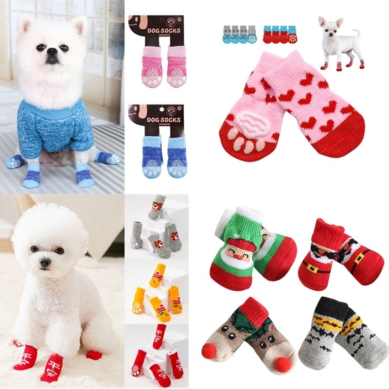 4 Pcs Pet Puppy Dog Socks Anti-slip Knitting Breathable Elasticity Warm Winter I 