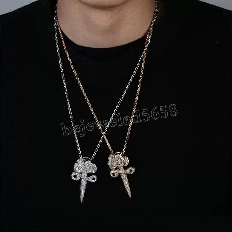 Iced Out Rose Pendant Necklace For Men 