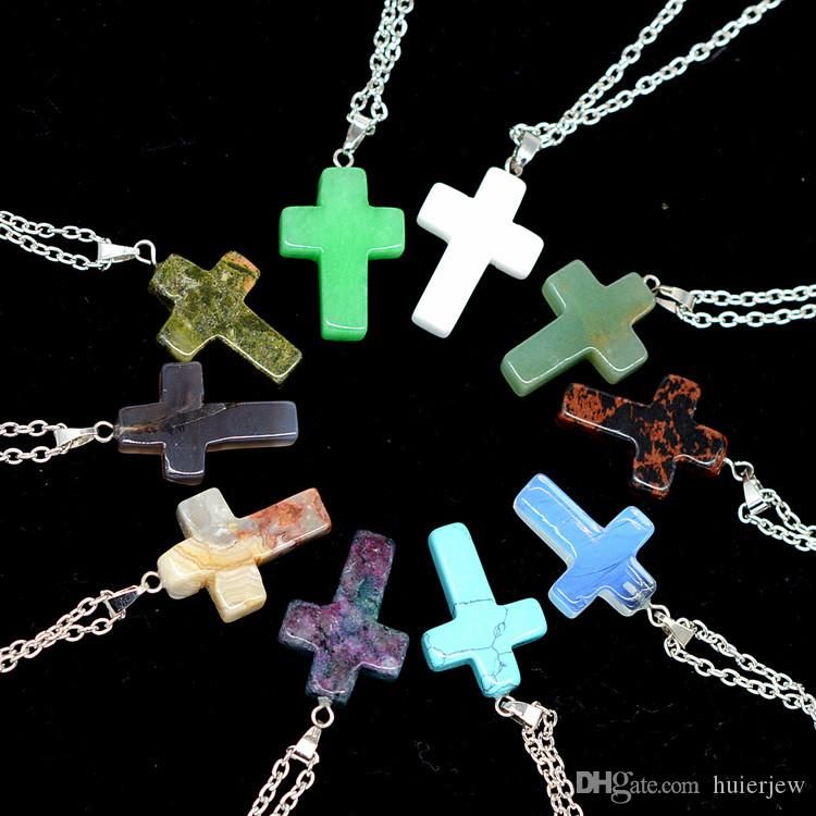 Cross Stone Leather Necklace