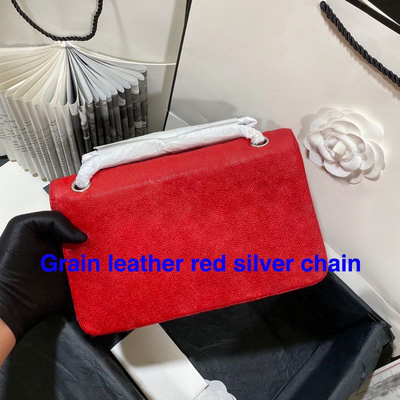 Grain leather red silver chain