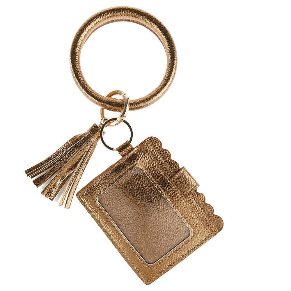 1 Gold Double Ring Tassel Leather Card