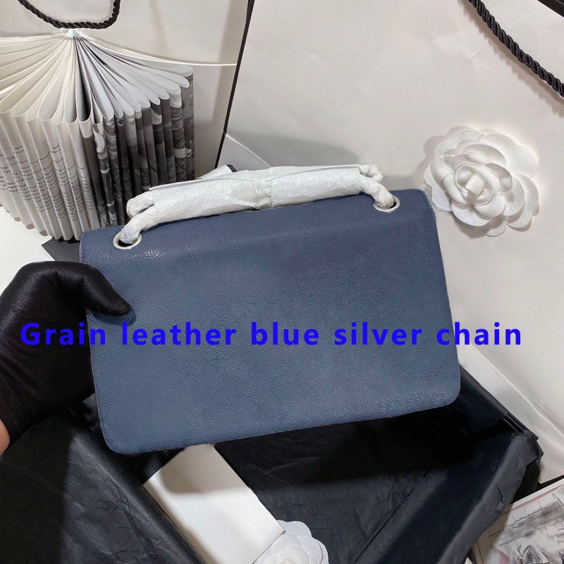 Grain leather blue silver chain