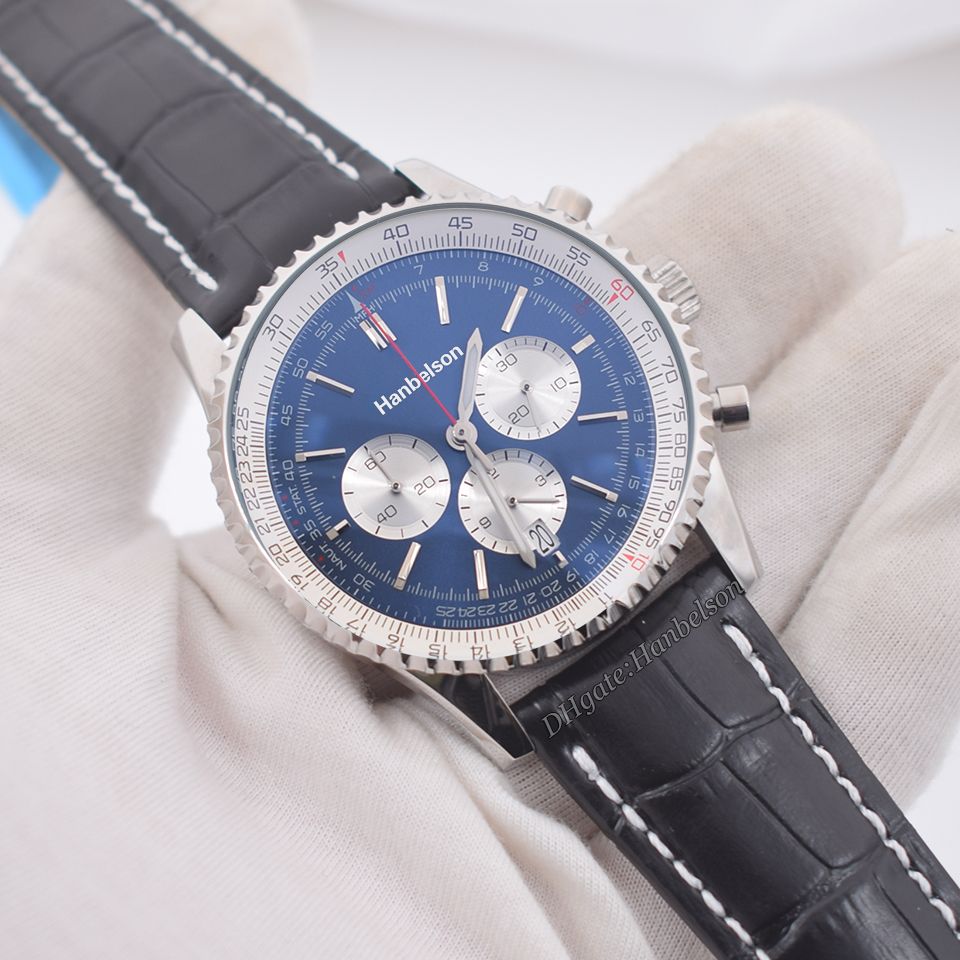 6.Blue Dial Leather Strap