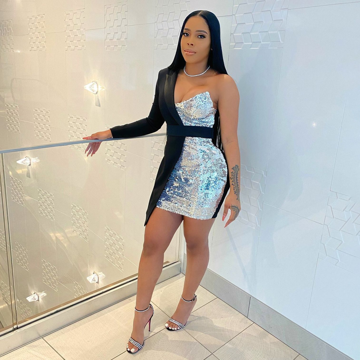 Sexy Night Club Dress White Sequined Patchwork