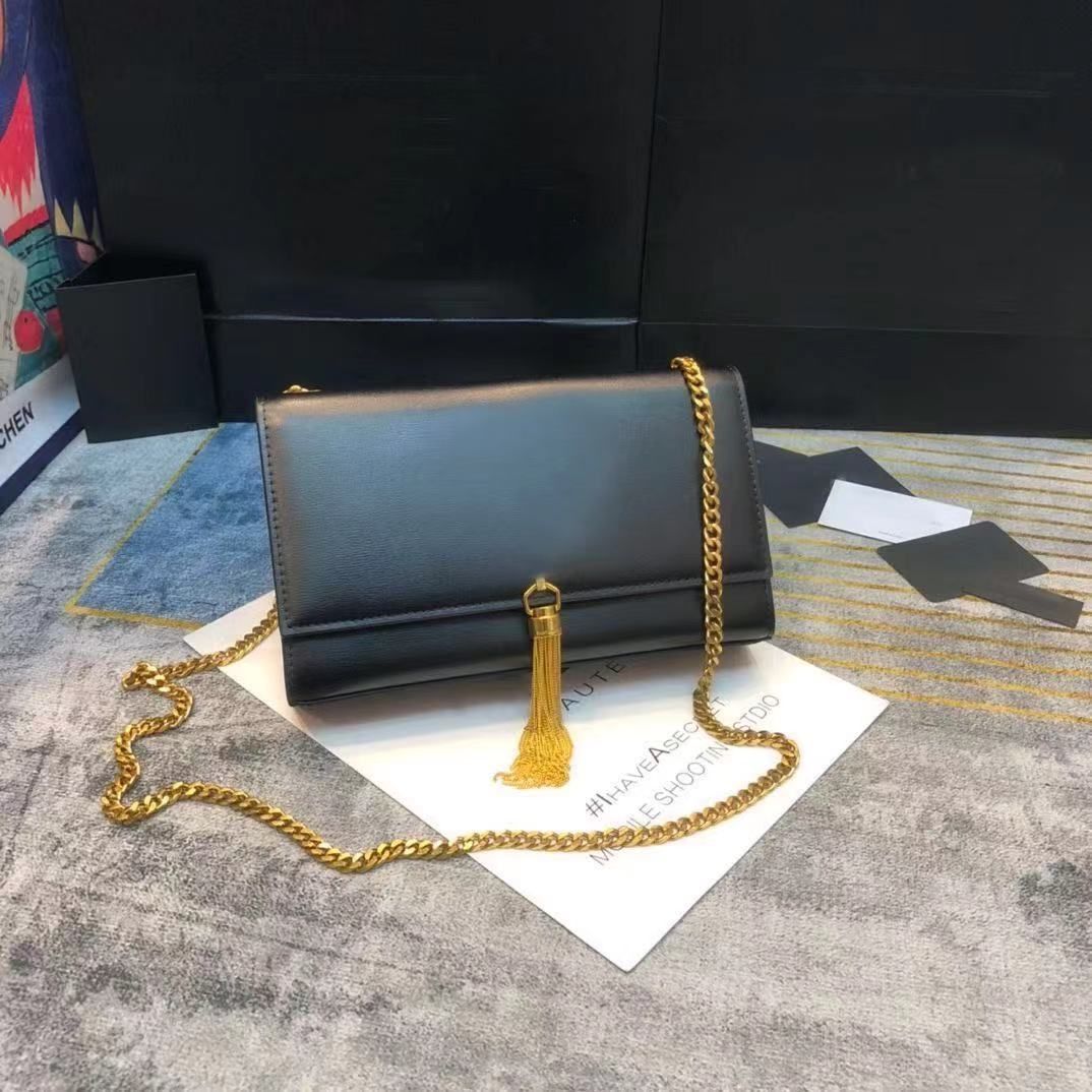 Black plain leather Golden chain