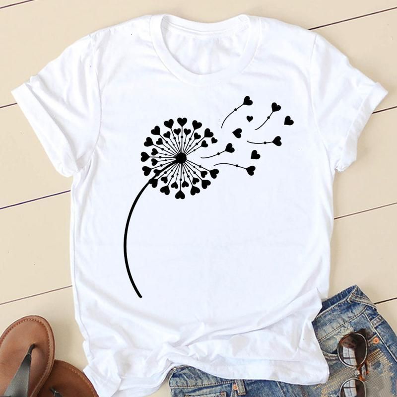 Women T-shirts Watercolor Flower T Shirt 90s Ladies Fashion Sweet Cartoon  Clothes Short Sleeve Spring Summer Female Tee Graphic